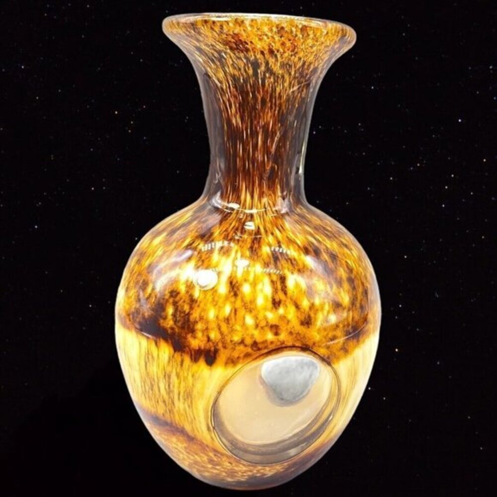 Vintage Art Glass Tortoise Shell Hue Vase Cased Bud Rounded‎ Vase 5.5”T 2.5”W